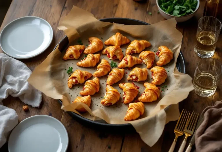 Mini croissants apéritifs façon pizza, garnis de jambon et fromage ultra fondant Mini croissants apéritifs façon pizza, garnis de jambon et fromage ultra fondant