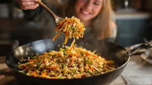 Je prépare ce riz sauté carotte-poireau à la sauce soja dès que je veux un dîner sain et rapide